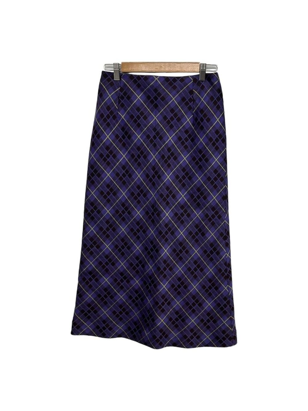 Hermes Long Skirt M Purple Dark Brown Yellow Check Pattern 40